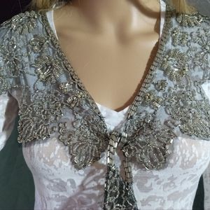 Vintage silver beaded floral Shaw
